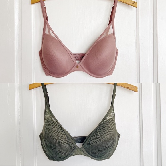 ThirdLove • lot of Uplift Plunge Bras 30E 1/2 mauve green lace